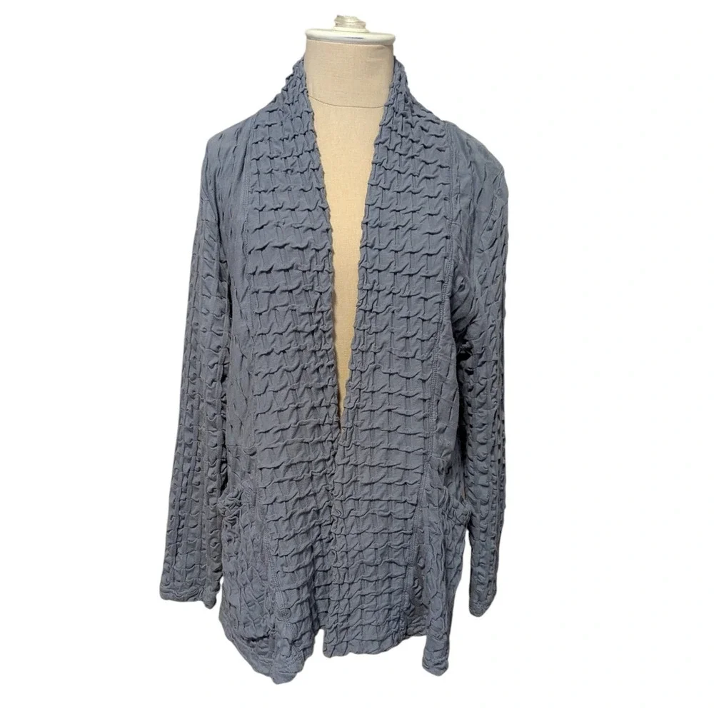 Komil Open Front Cardigan‎ Textured Waffle Weave Boho Lagenlook Coastal Grandma